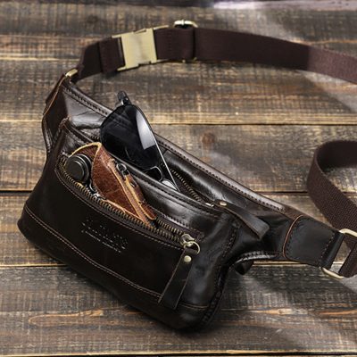 Túi Đeo Chéo Bao Tử Mini Da Bò Bóng MB209 - Phong Cách Năng Động, Tiện Lợi (Nhiều Ngăn, Khóa Đồng)