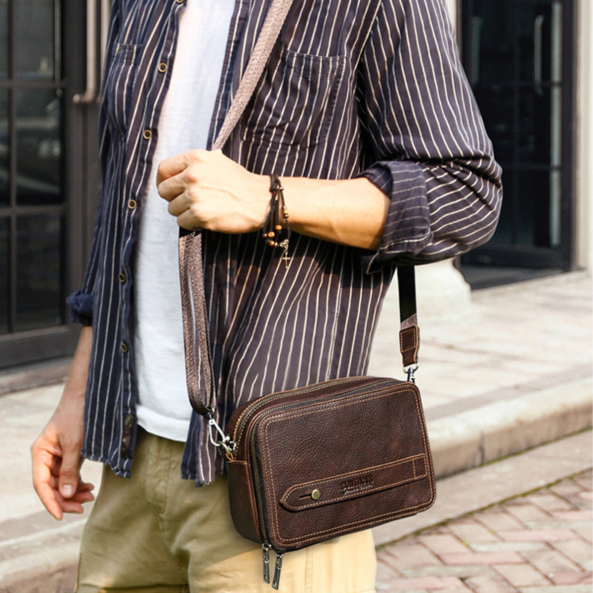 Túi Đeo Chéo Da Bò Sáp 2 Chức Năng MB218- Phong Cách Lịch Lãm, Tiện Dụng (Nhiều Ngăn, Khóa Đồng)